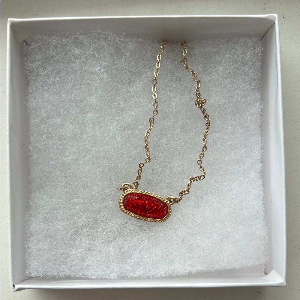 Gold Chain Necklace with Red Druzy Pendant